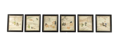 Lot 603 - A SET OF SIX 19TH CENTURY CHINESE SILKWORK PANELS