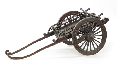 Lot 135 - A JAPANESE MEIJI PERIOD PATINATED BRONZE MODEL OF A CARRIAGE