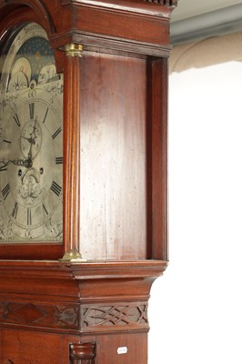 Lot 1473 - ISAAC SHARRATT, BURSLEM. A GEORGE III FIGURED MAHOGANY LONGCASE CLOCK