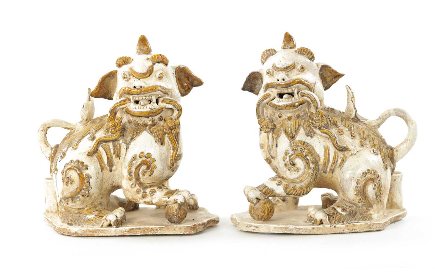 Lot 495 - A PAIR OF 19TH CENTURY CHINESE CERAMIC FOO DOGS
