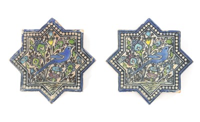 Lot 198 - TWO ISLAMIC STAR-SHAPED GLAZED CERAMIC TILES
