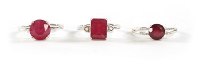 Lot 316 - A COLLECTION OF THREE RUBY RINGS WITH CERTIFICATES