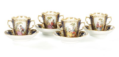 Lot 92 - SET OF FOUR TWO HANDLED DRESDEN CUP AND SAUCERS