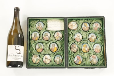 Lot 276 - A CASE GROUP OF NINETEEN PAINTED IVORY MINIATURE PORTRAITS OF THE INDIAN MAHARAJA OF PUNJAB