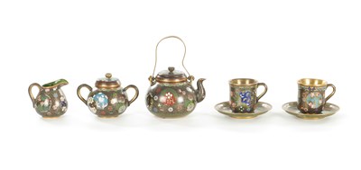 Lot 110 - A JAPANESE MEIJI PERIOD FIVE-PIECE CLOISONNE TEA SET