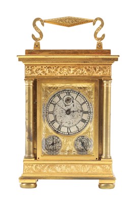 Lot 1475 - A FINE MID 19TH CENTURY ENGLISH GILT ENGRAVED FUSEE CARRIAGE CLOCK