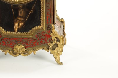Lot 1050 - A LATE 19TH CENTURY FRENCH BOULLE SWINGING CHERUB MANTEL CLOCK