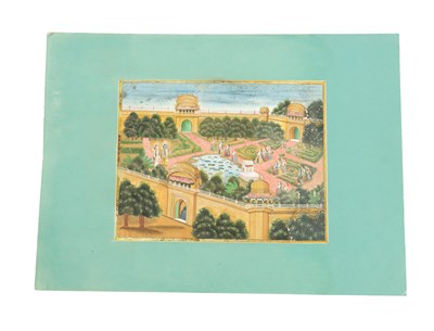 Lot 106 - A 19TH CENTURY INDIAN GOUACHE WATERCOLOUR OF A WALLED GARDEN