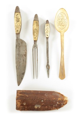 Lot 782 - AN AUSTRIAN CARVED BON CAMPAIGN CUTLERY SET