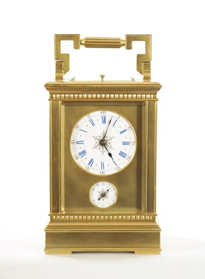 Lot 1095 - ALFRED BAVEUX. A RARE LATE 19TH CENTURY FRENCH GRAND SONNERIE CARRIAGE CLOCK ON FOUR GONGS