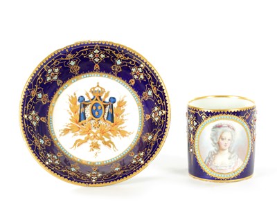 Lot 83 - A FINE 18TH CENTURY SEVRES GILT AND ROYAL BLUE GROUND PORTRAIT CUP AND SAUCER