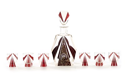 Lot 23 - AN ART DECO BOHEMIAN GLASS LIQUER SET