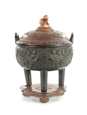 Lot 239 - AN EARLY CHINESE CAST BRONZE LIDDED CENSER
