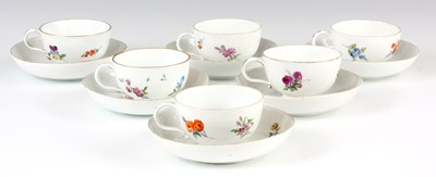 Lot 70 - A SET OF SIX 19TH CENTURY MEISSEN CUPS AND...