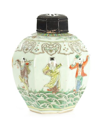 Lot 222 - A LATE 19TH CENTURY CHINESE CELADON GLAZE OCTAGONAL GINGER JAR
