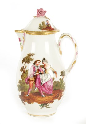 Lot 64 - A 19TH CENTURY MEISSEN STYLE PORCELAIN COFFEE POT OF 18TH CENTURY DESIGN