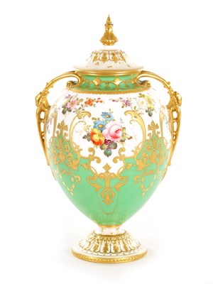 Lot 88 - A FINE ROYAL CROWN DERBY PORCELAIN CABINET VASE AND COVER PAINTED BY CUTHBERT GRESLEY