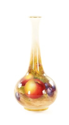 Lot 39 - A ROYAL WORCESTER BULBOUS SPILL VASE PAINTED WITH FRUIT