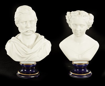 Lot 53 - A PAIR OF LATE 19TH CENTURY GERMAN PARIAN PORCELAIN BUSTS