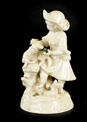 Lot 50 - A 19TH CENTURY CONTINENTAL BLANC DI CHINE SHERHERDESS FIGURE