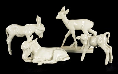 Lot 71 - A GROUP OF FOUR MEISSEN BLANC DI CHINE ANIMAL FIGURES