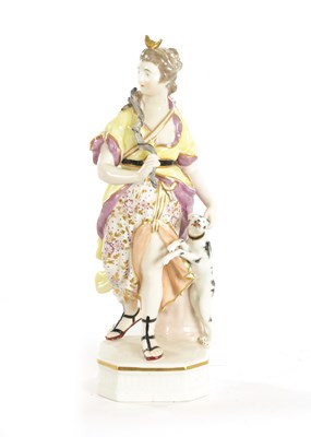 Lot 41 - AN 18TH CENTURY DERBY FIGURE OF A HUNTRESS