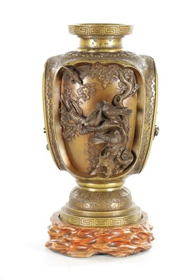 Lot 138 - A JAPANESE MEIJI PERIOD CAST BRONZE VASE