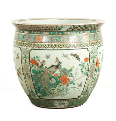 Lot 273 - A 19TH CENTURY CHINESE FAMILLE VERTE PORCELAIN JARDINIERE OF LARGE SIZE