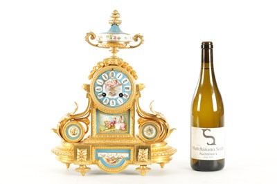 Lot 1091 - A 19TH CENTURY FRENCH GILT METAL AND PORCELAIN MANTEL CLOCK