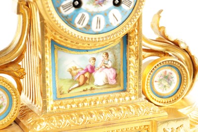 Lot 1091 - A 19TH CENTURY FRENCH GILT METAL AND PORCELAIN MANTEL CLOCK