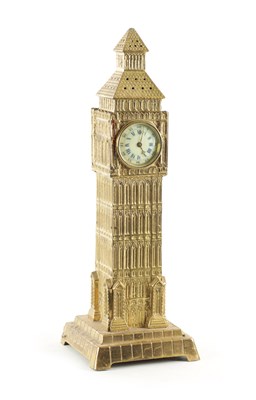 Lot 1533 - AN UNUSUAL LATE 19TH CENTURY BRASS CASED MANTEL CLOCK MODELLED AS BIG BEN
