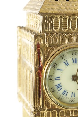 Lot 1533 - AN UNUSUAL LATE 19TH CENTURY BRASS CASED MANTEL CLOCK MODELLED AS BIG BEN