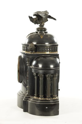 Lot 1134 - A 19TH CENTURY FRENCH SLATE AND ORMOLU MOUNTED THREE-PIECE CLOCK GARNITURE