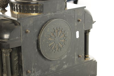 Lot 1134 - A 19TH CENTURY FRENCH SLATE AND ORMOLU MOUNTED THREE-PIECE CLOCK GARNITURE