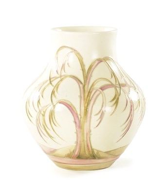 Lot 30 - A WILLIAM MOORCROFT 'WEEPING WILLOW' SALT GLAZE CABINET VASE