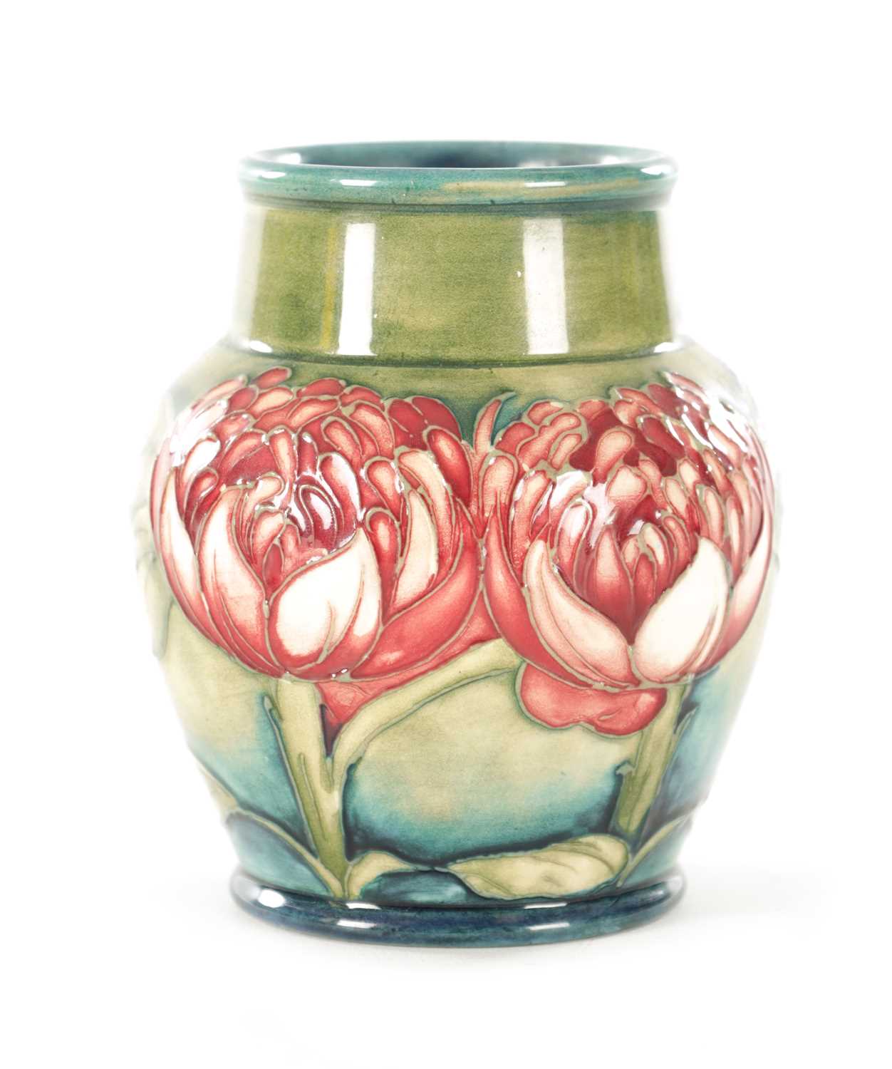 Lot 31 - A WILLIAM MOORCROFT MINIATURE 'WARATAH' CABINET VASE