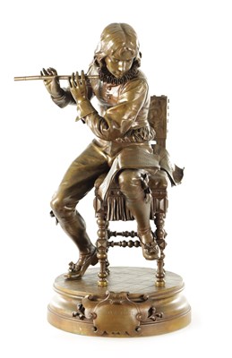 Lot 685 - ADRIEN ETIENNE GAUDEZ (1845-1902). A GOOD 19TH CENTURY PATINATED BRONZE SCULPTURE OF A FLUTE PLAYER