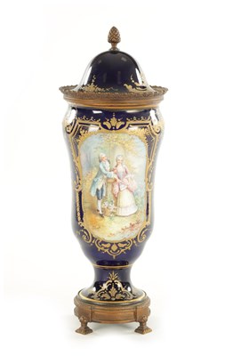 Lot 56 - A 19TH CENTURY SEVRES PORCELAIN ORMOLU MOUNTED LIDDED VASE