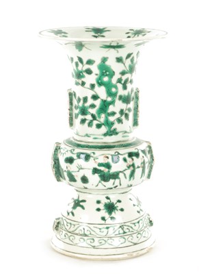 Lot 199 - A 19TH CENTURY CHINESE FAMILLE VERTE SHAPED PORCELAIN VASE