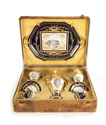 Lot 66 - A FINE 19TH CENTURY FRENCH NAPOLEON CASED SERVES TETE E TETE SERVICE
