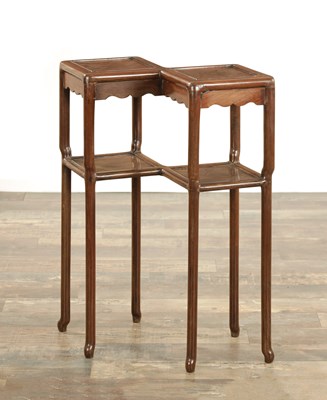 Lot 144 - AN UNUSUAL CHINESE HARDWOOD JARDINIERE STAND