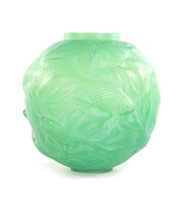 Lot 15 - A RENE LALIQUE JADE GREEN FORMOSE GLASS VASE