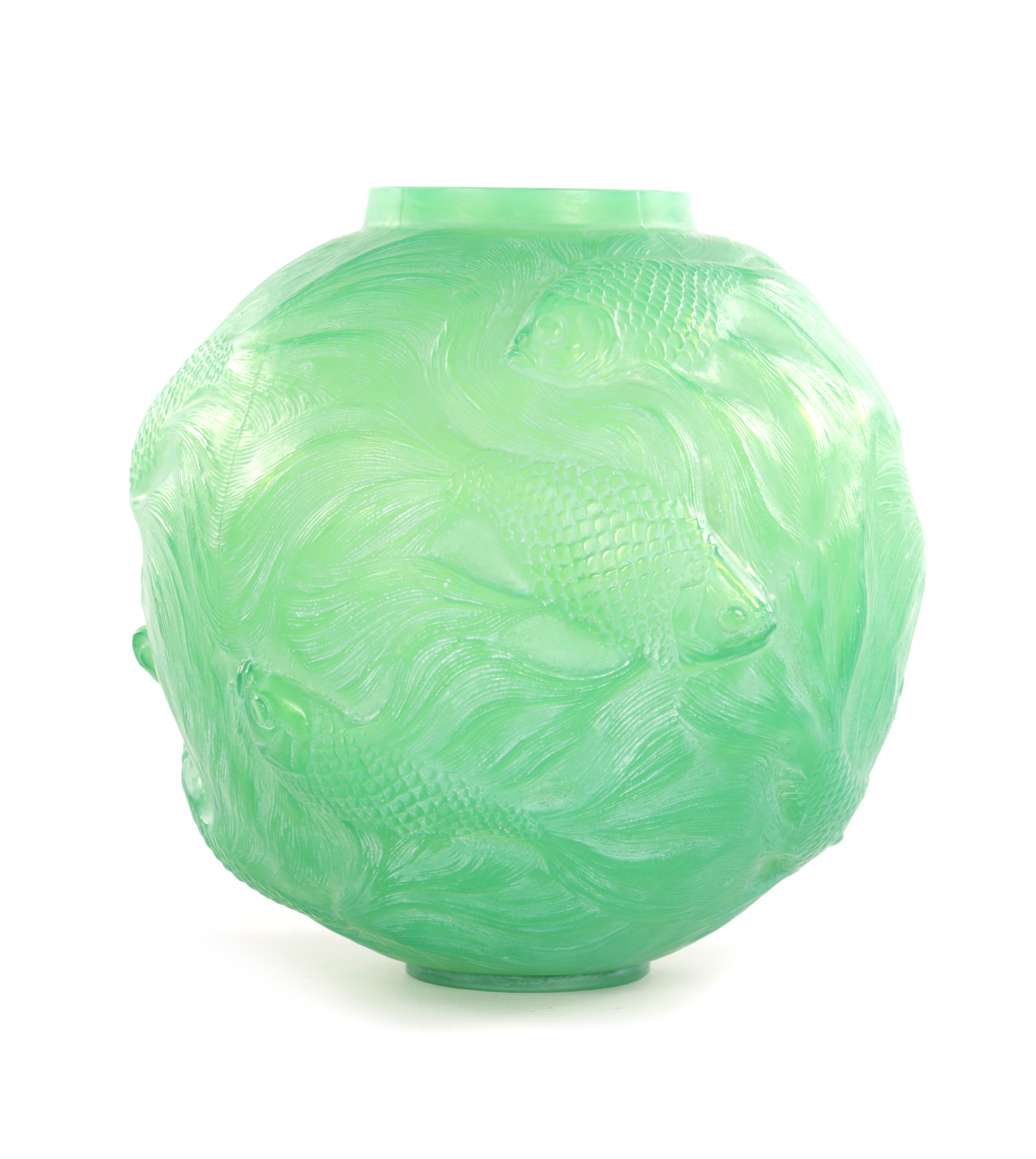 René Lalique jade green Formose glass vase sold by Hutchinson Scott