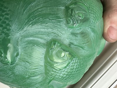 Lot 15 - A RENE LALIQUE JADE GREEN FORMOSE GLASS VASE