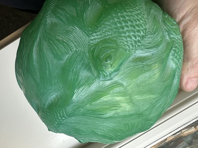 Lot 15 - A RENE LALIQUE JADE GREEN FORMOSE GLASS VASE