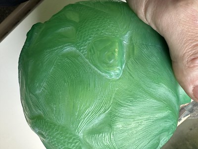 Lot 15 - A RENE LALIQUE JADE GREEN FORMOSE GLASS VASE
