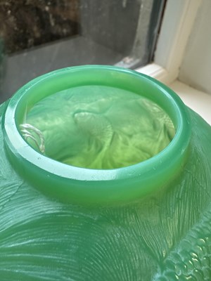 Lot 15 - A RENE LALIQUE JADE GREEN FORMOSE GLASS VASE