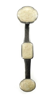 Lot 182 - A 19TH CENTURY CHINESE CARVED JADE AND SAGE JADE RUYI SCEPTER