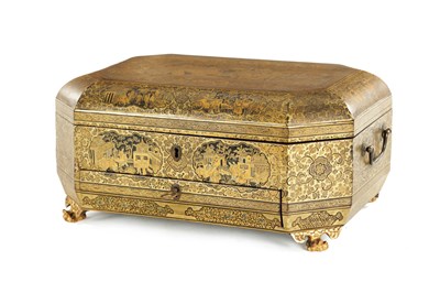 Lot 122 - A 19TH CENTURY CHINESE EXPORT CANTONESE LACQUERWORK SEWING BOX