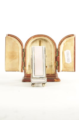 Lot 1108 - AN EARLY 20TH CENTURY CASED MINIATURE SWISS SILVER AND GUILLOCHE ENAMELLED BOUDOIR ALARM CLOCK